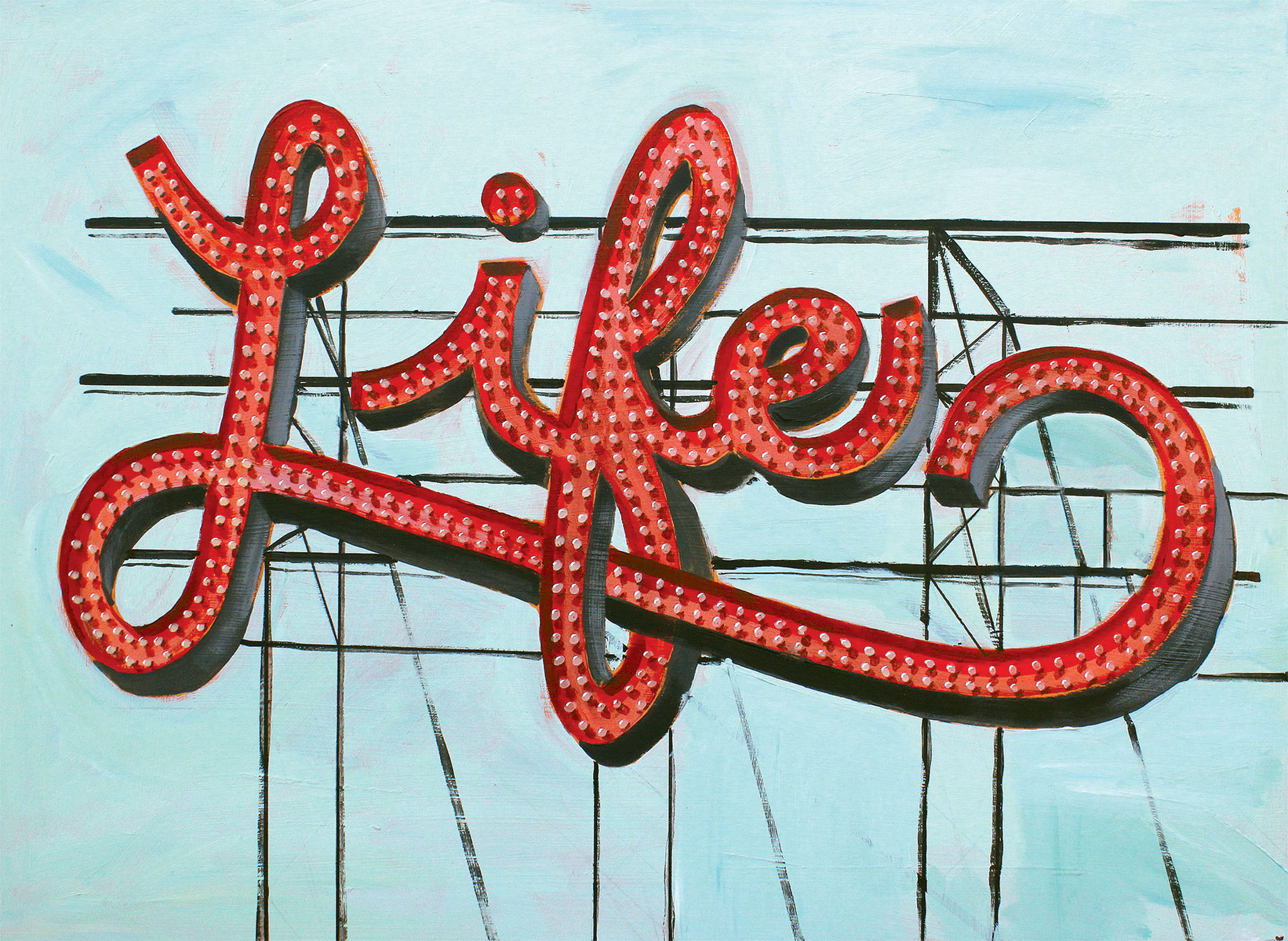 A painting of the word life on top of a building.