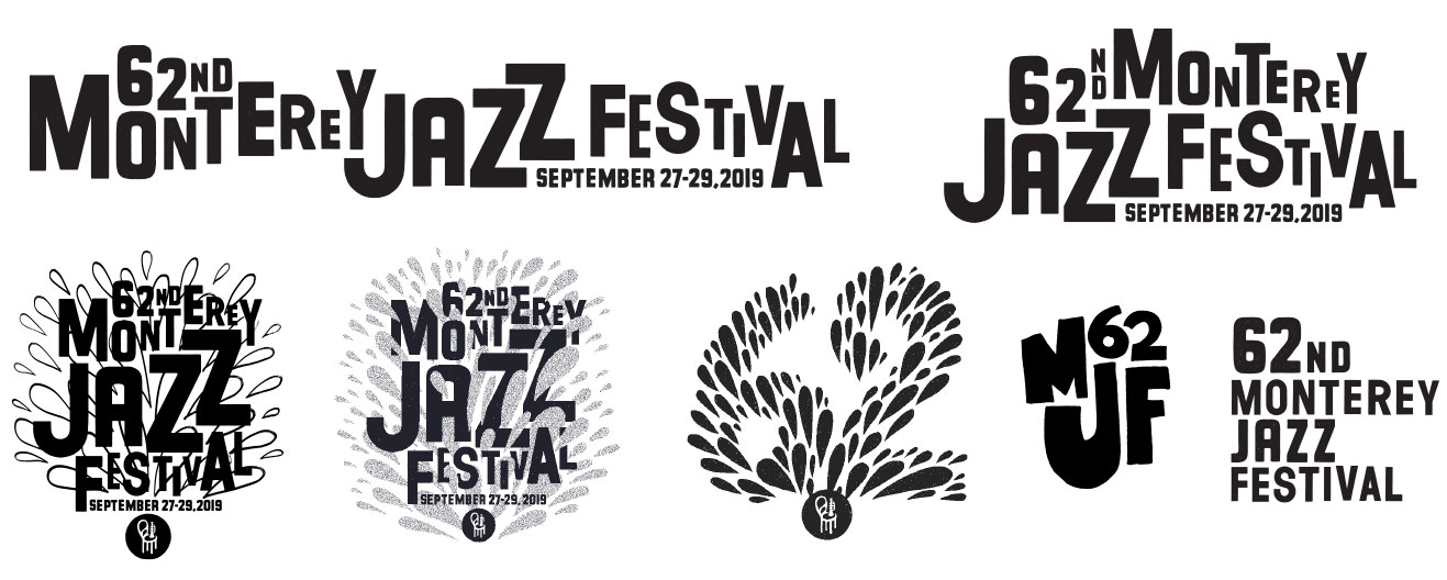 A series of black and white logos for the jazz festival.