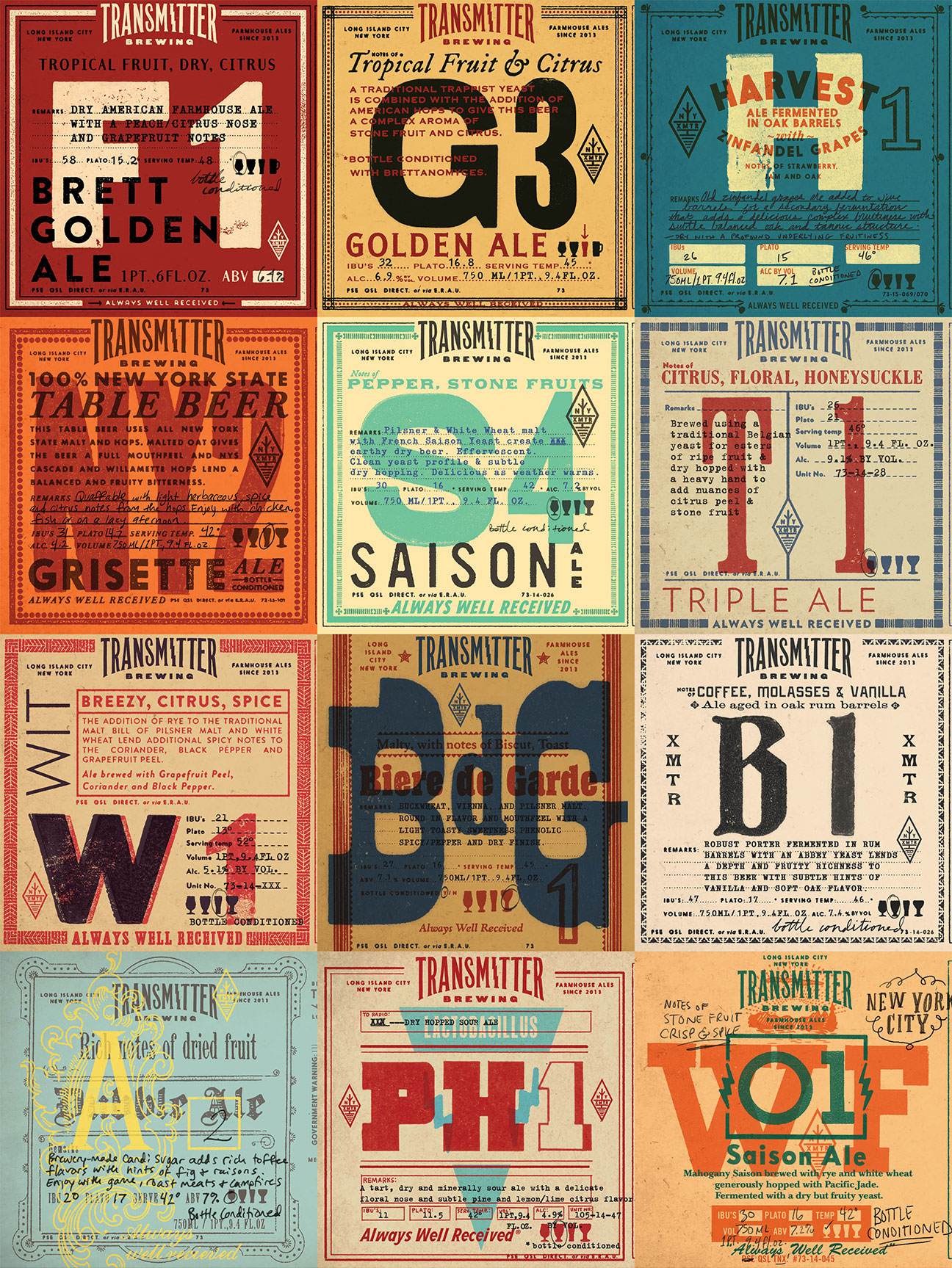 A collage of beer labels with different types.