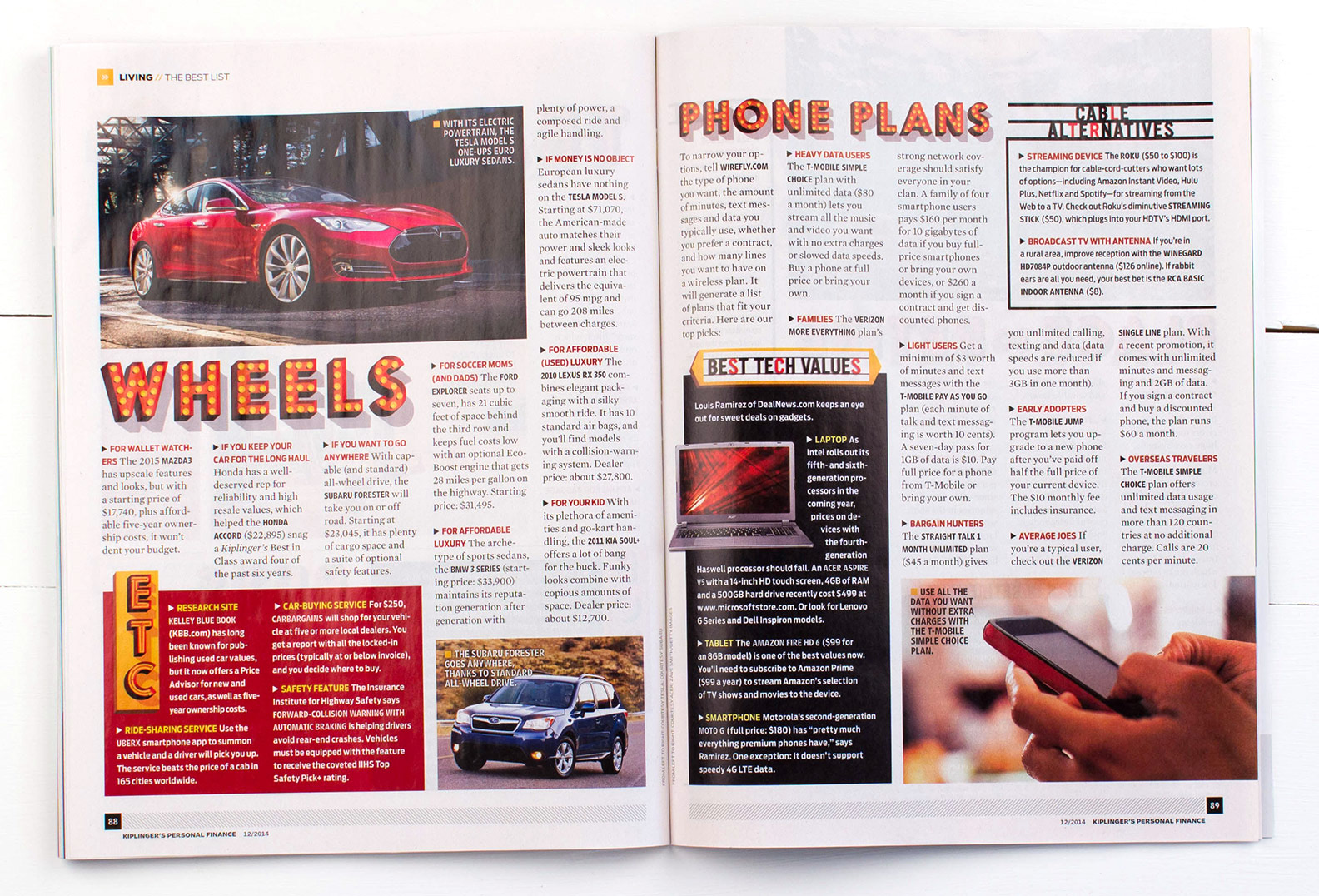 A magazine page with an article about wheels.