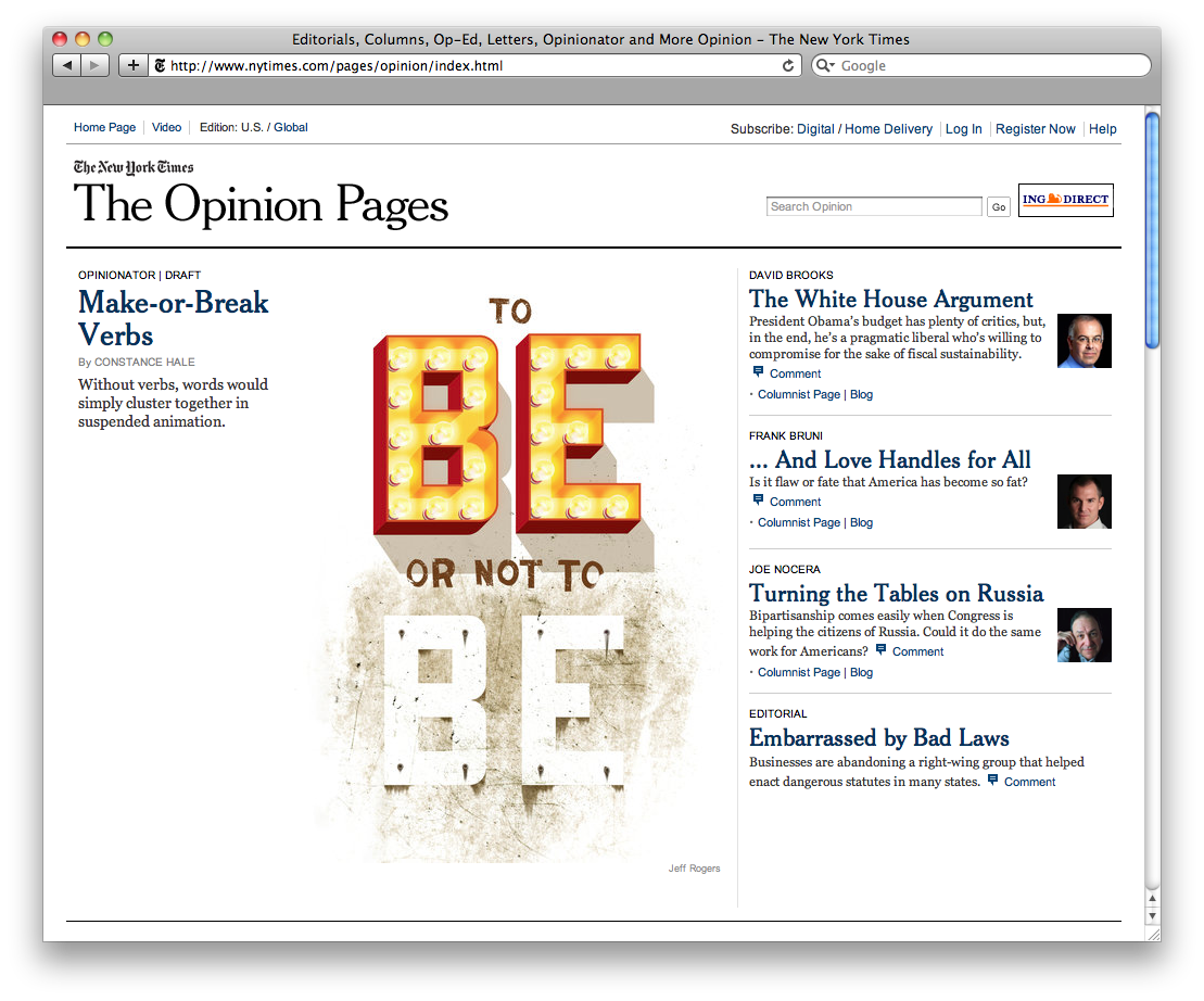 A screen shot of the opinion pages website.