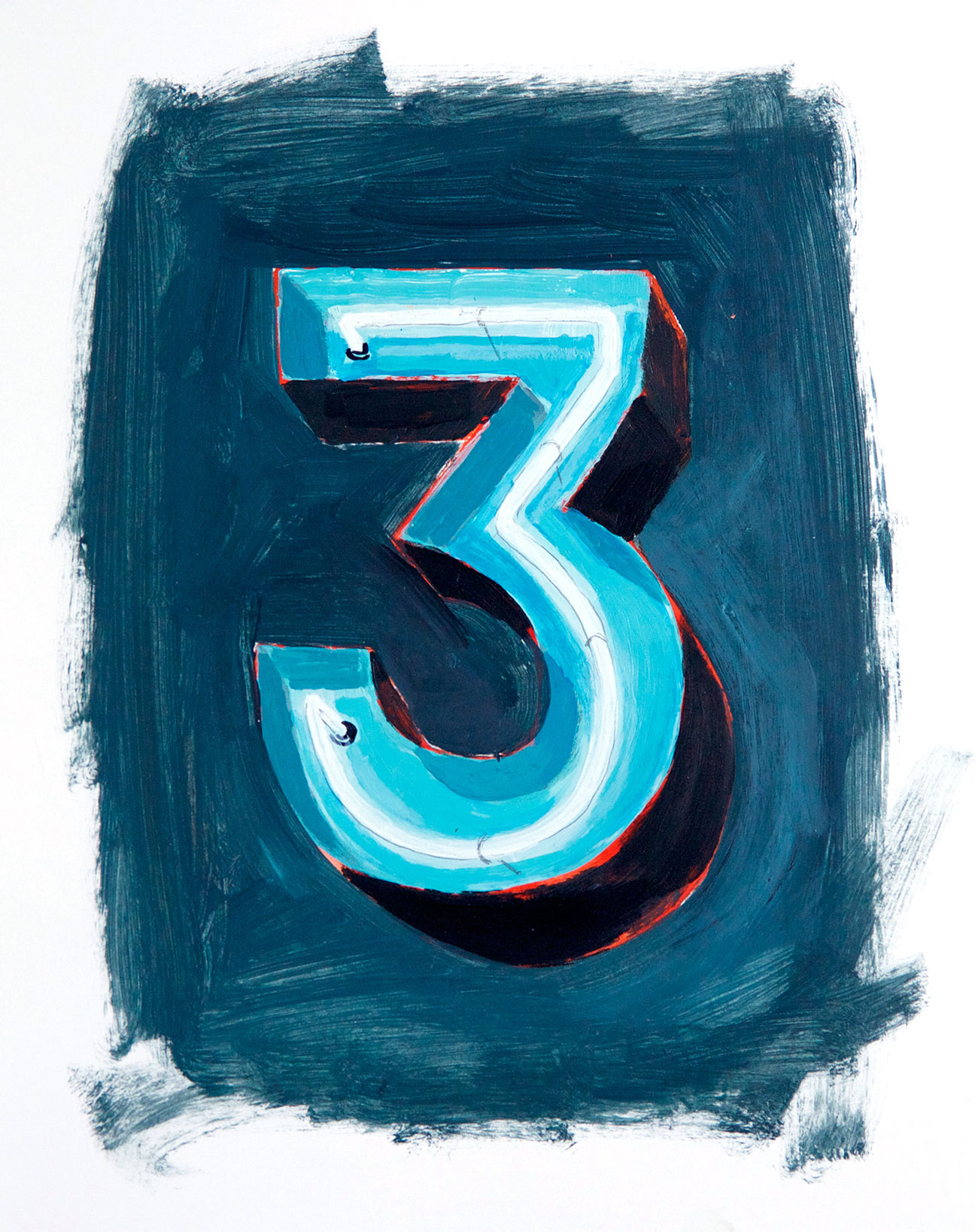 A painting of the number three