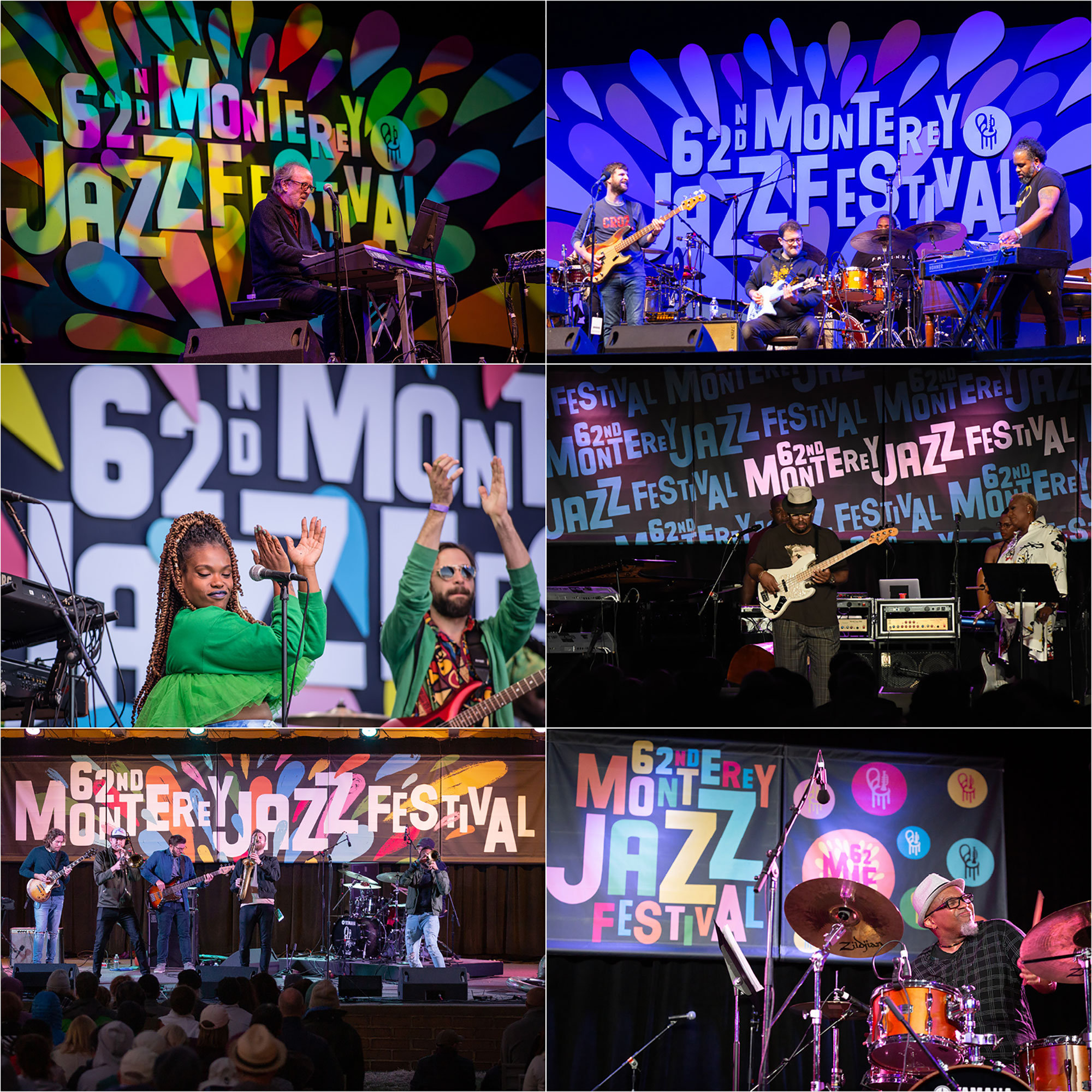 A series of photos showing people performing at the mobile jazz festival.